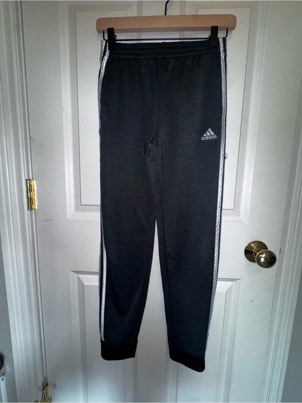 Boys Adidas Charcoal Joggers with White Side Stripes